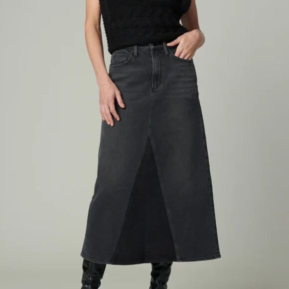 Joe's Jeans Amelia maxi denim jean skirt black modest a-line raw hem new 25 0